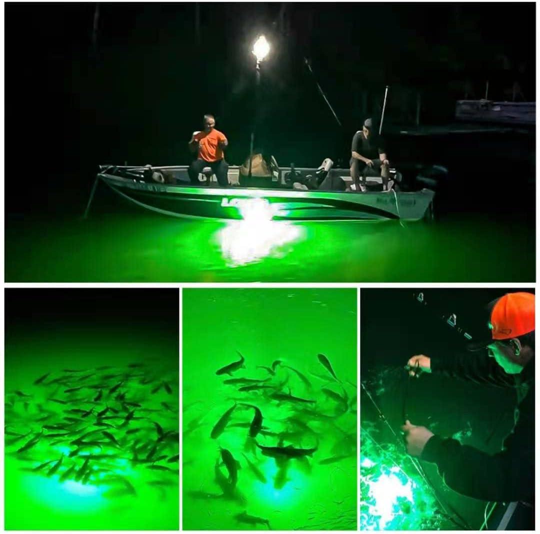 LED Night Fishing Light 12V 108 LEDs 10.8W Underwater Night Fishing Finder  Light, 1080LM Green Submersible Fishing Attracting with 5M Power Cord