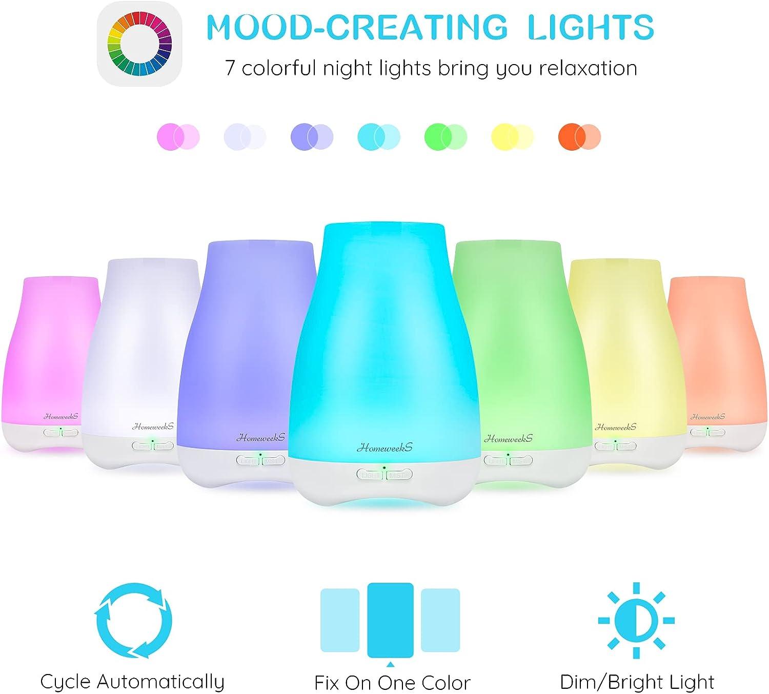 Homeweeks Diffusers, 100ml Colorful Essential Oil Diffuser with