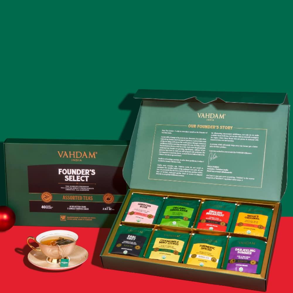 VAHDAM Assorted Tea Bag Sampler 8 Tea Flavors 40 Tea Bags Gift Sets