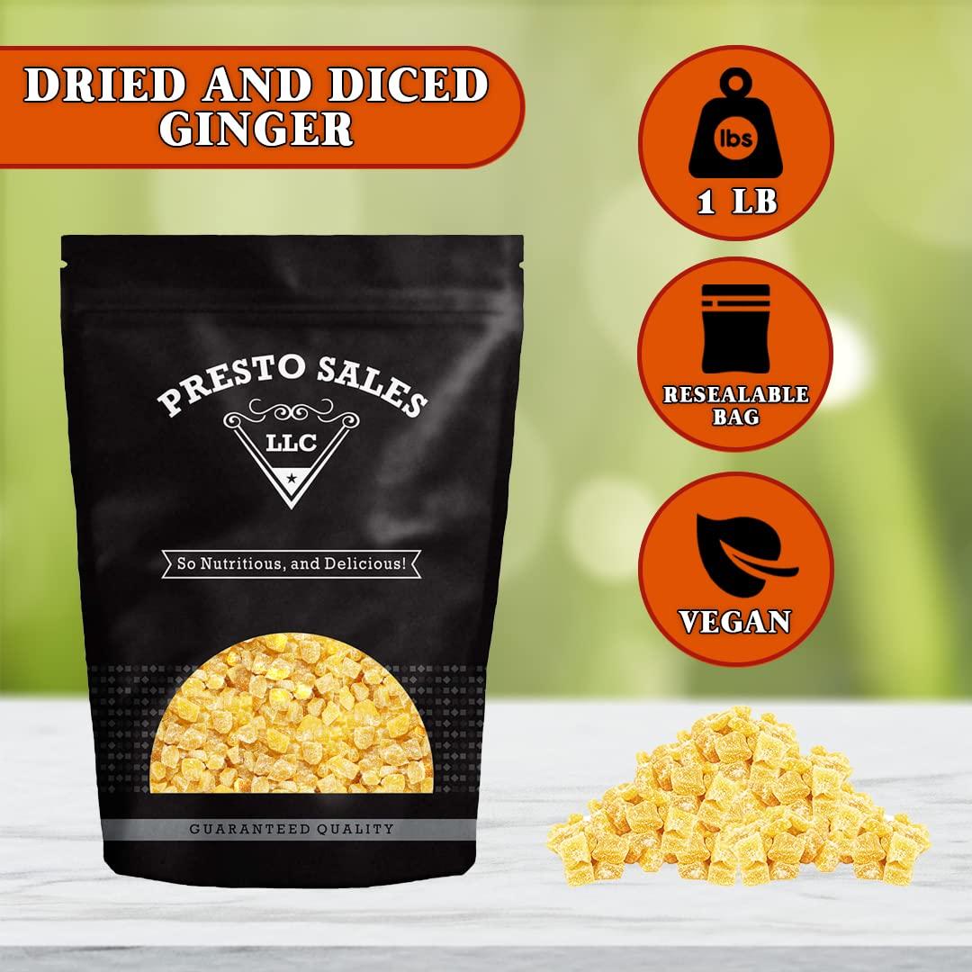 Presto Sales Crystallized Ginger Pieces 16 oz Unsulphured Dried Candied Ginger 35 mm Pieces