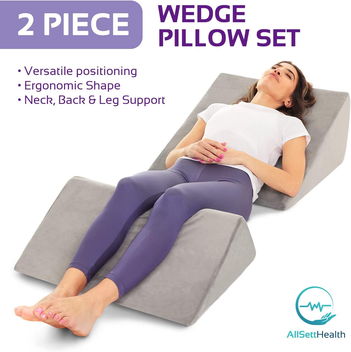 Memory Foam Bed Wedge Pillow Set for Leg, Knee, and Back Support
