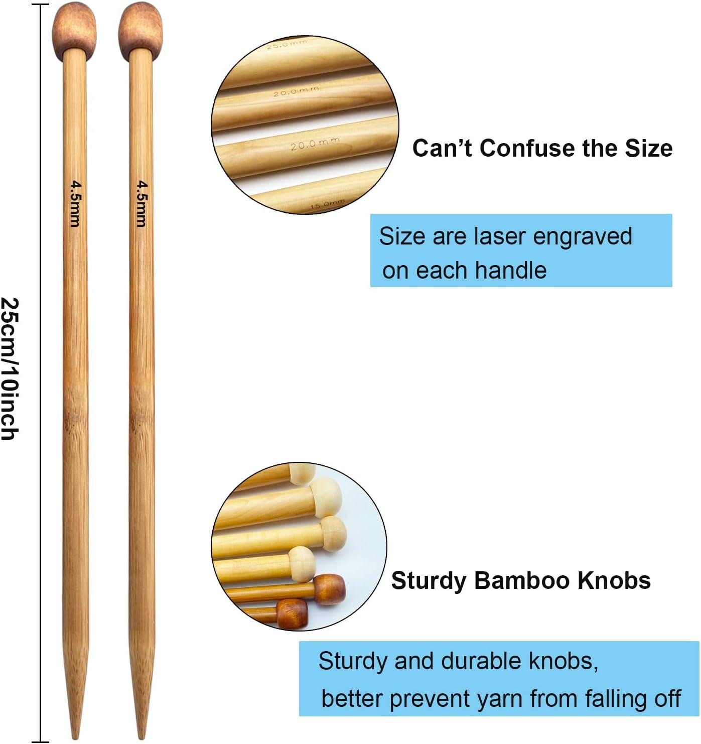 Weabetfu Bamboo Knitting Needle Straight Single Pointed 10-inch Length  Knitting Needles for Handmade DIY Knitting US Size 7(4.5mm) 4.5mm(US 7)