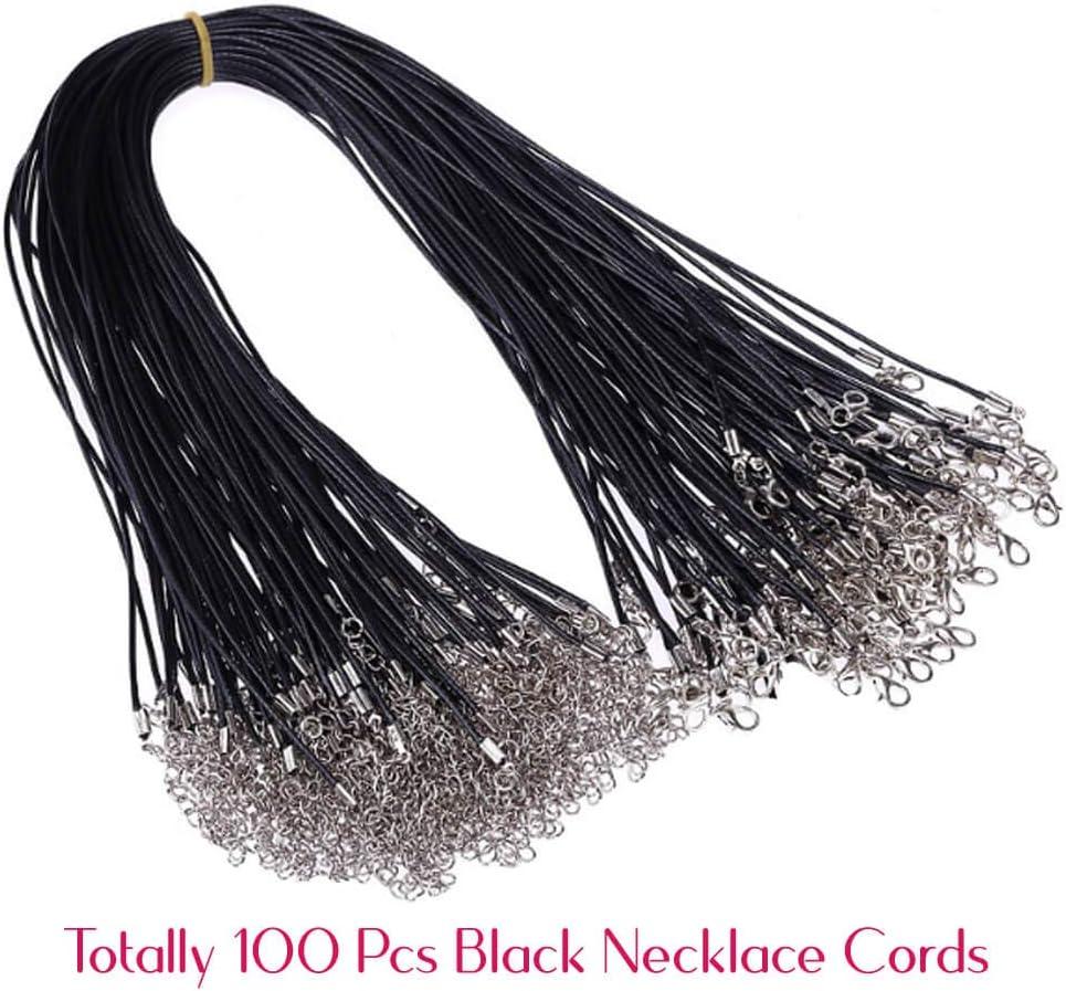 Selizo 100Pcs Necklace Cord for Jewelry Making, Black Waxed