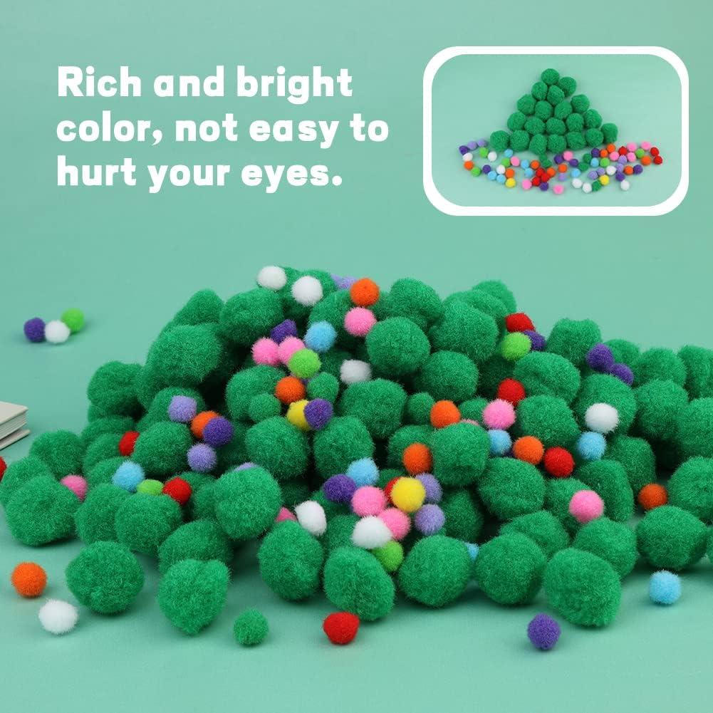 250 Pcs 150 1 inch Green Craft Pom Poms + 100 Multicolor Pom Pom