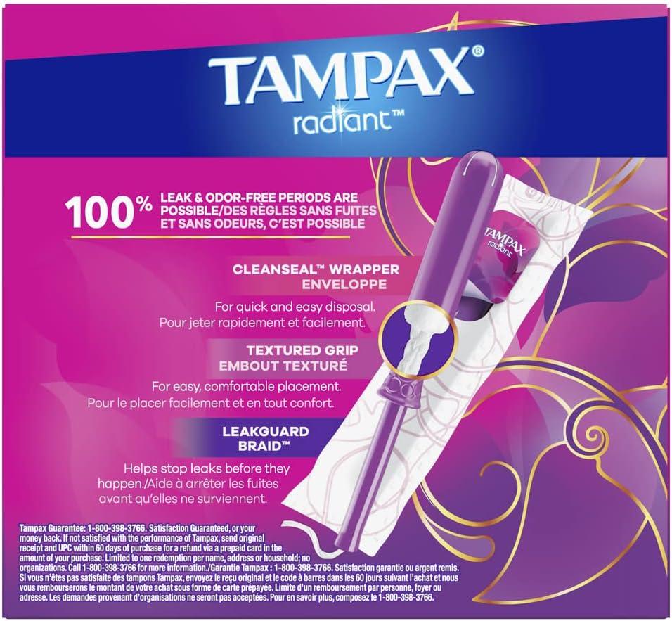 Tampax Radiant Tampons Light Absorbency with BPAFree Plastic