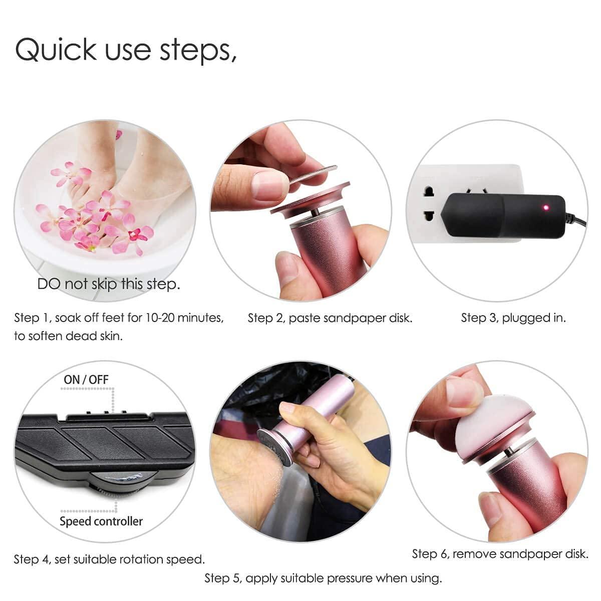 Upgrade Electronic Foot File Grinder (Speed Adjustable) with 60pcs  Replacement Sandpaper Disk, krofaue Electric Callus Remover Professional  Pedicure