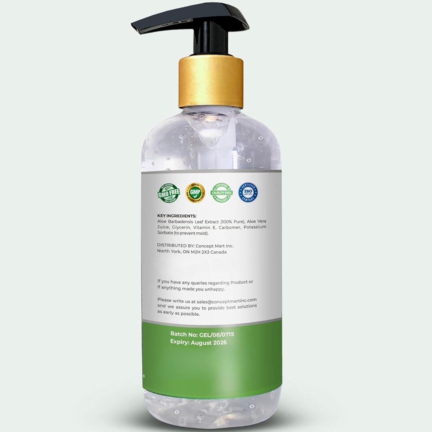 Organic Aloe Vera Gel 10.14oz - 100% Pure Natural Moisturizer for Sunburn  Relief Hydration & Soothing Sensitive Skin - Ideal for Face Body & Hair