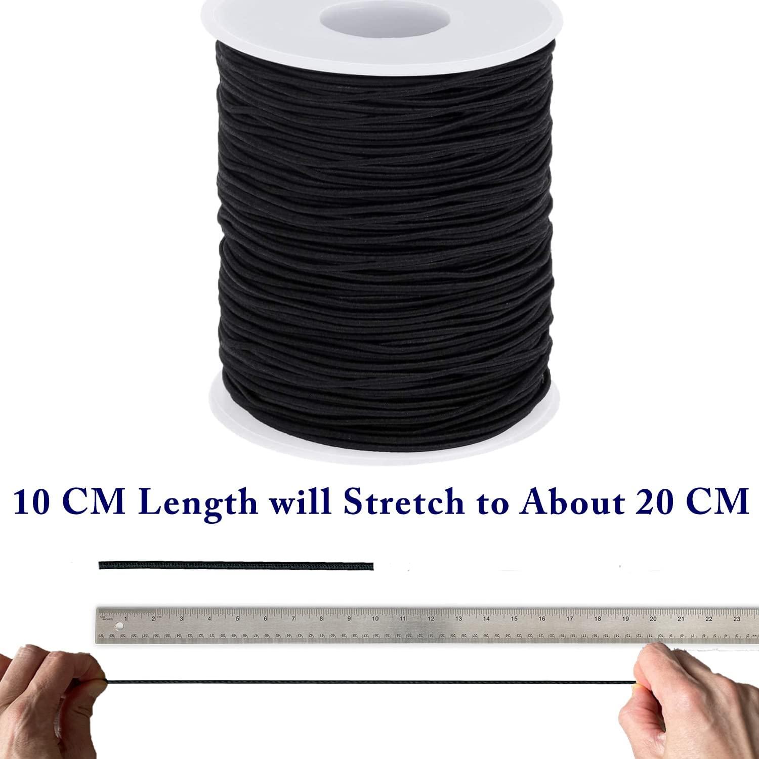 HEMYLU Elastic Cord 1.5MM x 50M, Black Elastic String Bungee Shock Cord  with Nylon Sleeve and Heavy Strength for Crafting DIY Sewing 1.5MM x  55Yards Black