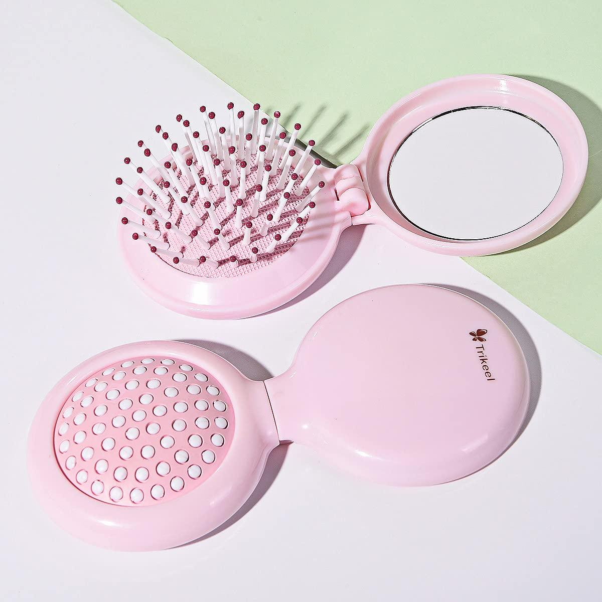 Trikeel Mini Hair Brush for Purse Pocket Hair Brush with Mirror for