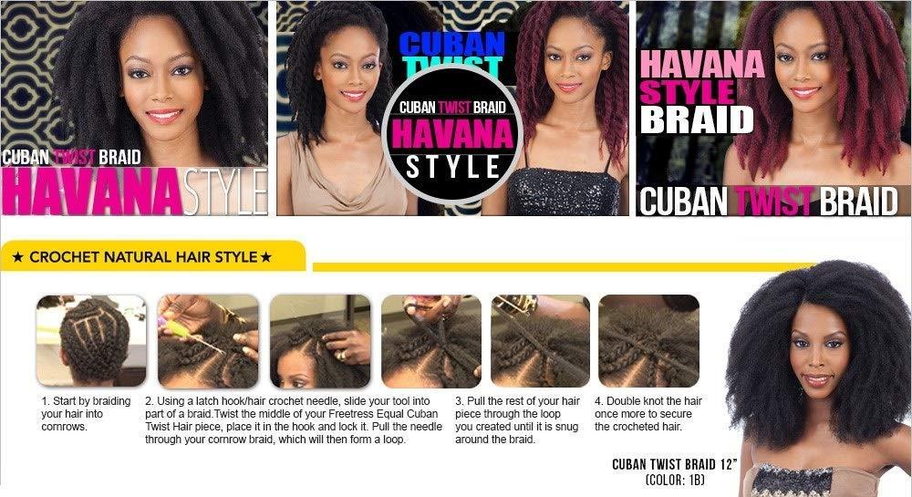 Freetress Equal Synthetic Hair Braids Double Strand Style Cuban Twist Braid  16 (6-Pack 1B) 16 Inch (Pack of 6) 1B
