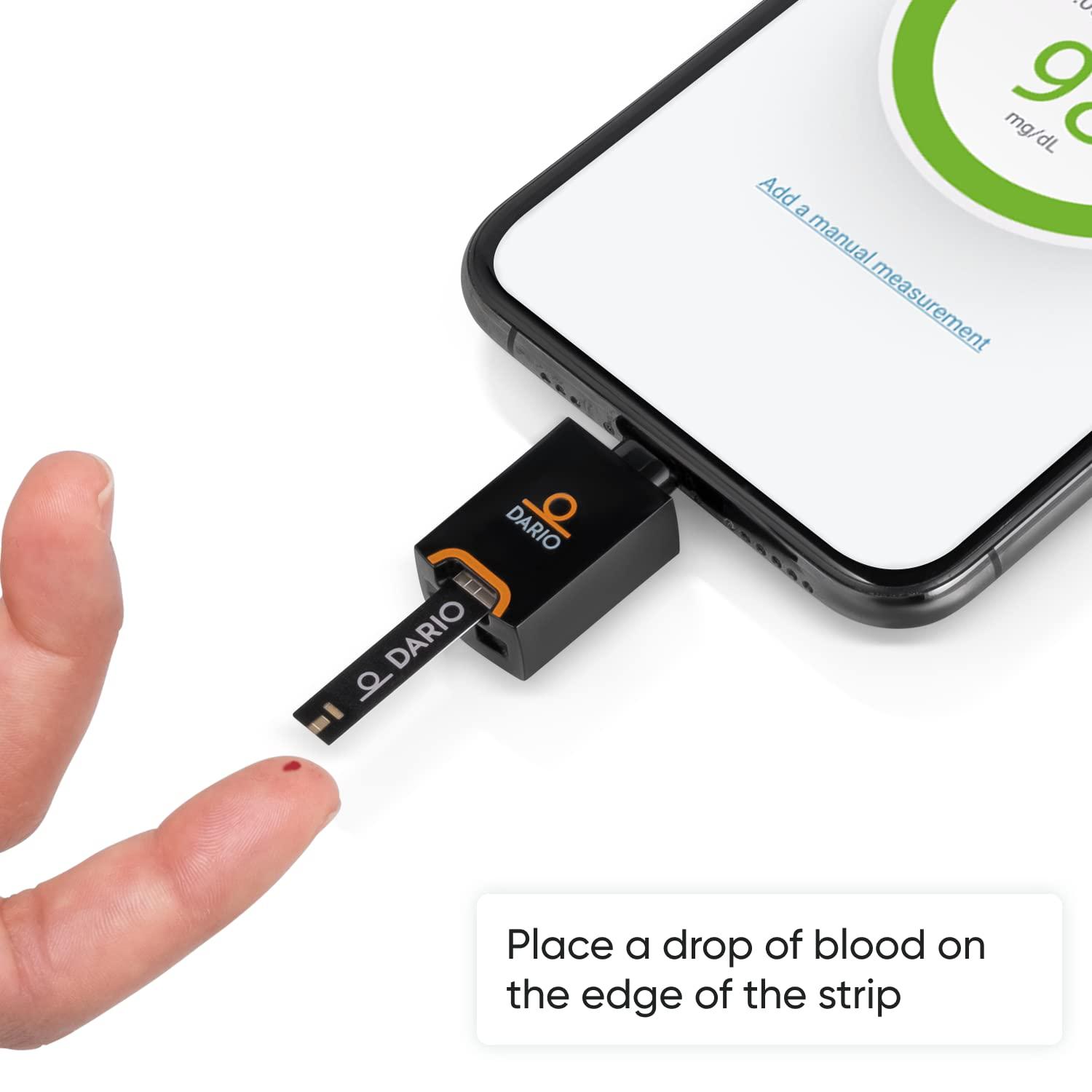DARIO Blood Glucose Monitor Kit Test Your Blood Sugar Levels and Estimate  A1c After 3m. Kit Includes: Glucose-Meter with 25 Strips,10 Sterile lancets  (Android USB-C)