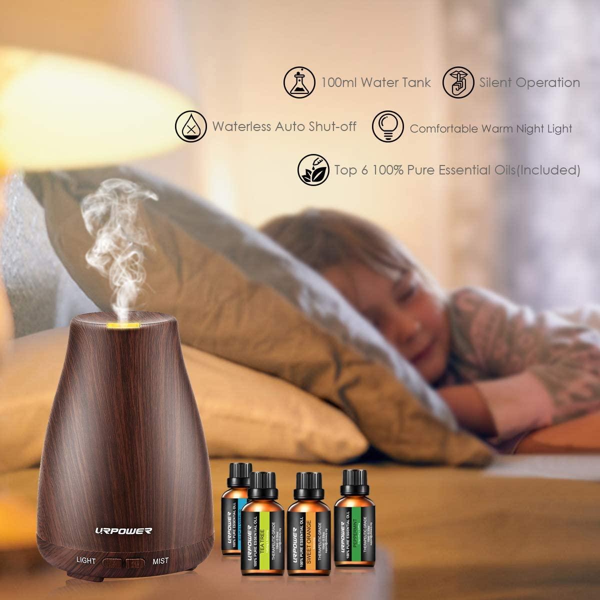URPOWER Classical Essential Oil Diffuser with 6 Bottles 100% Pure Essential Oils Gift Set - Thumbnail 2