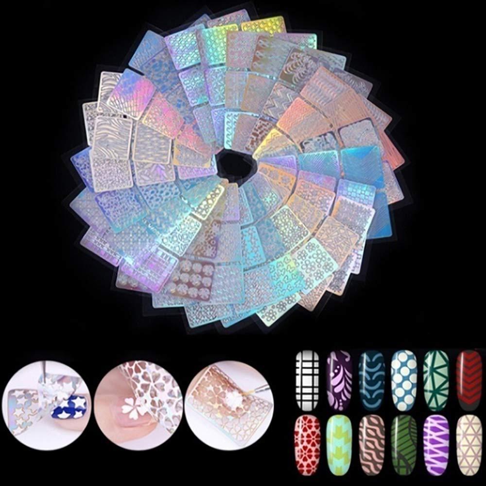 24 Sheet Reusable Nail Art Stencils Vinyl Stickers Templates for