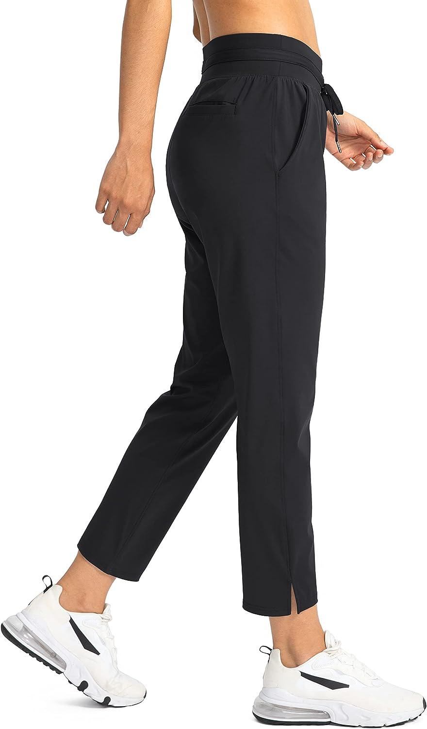 Soothfeel Women's Golf Pants with 4 Pockets 7/8 Stretch High Wasited  Sweatpants Travel Athletic Work Pants for Women Black Medium