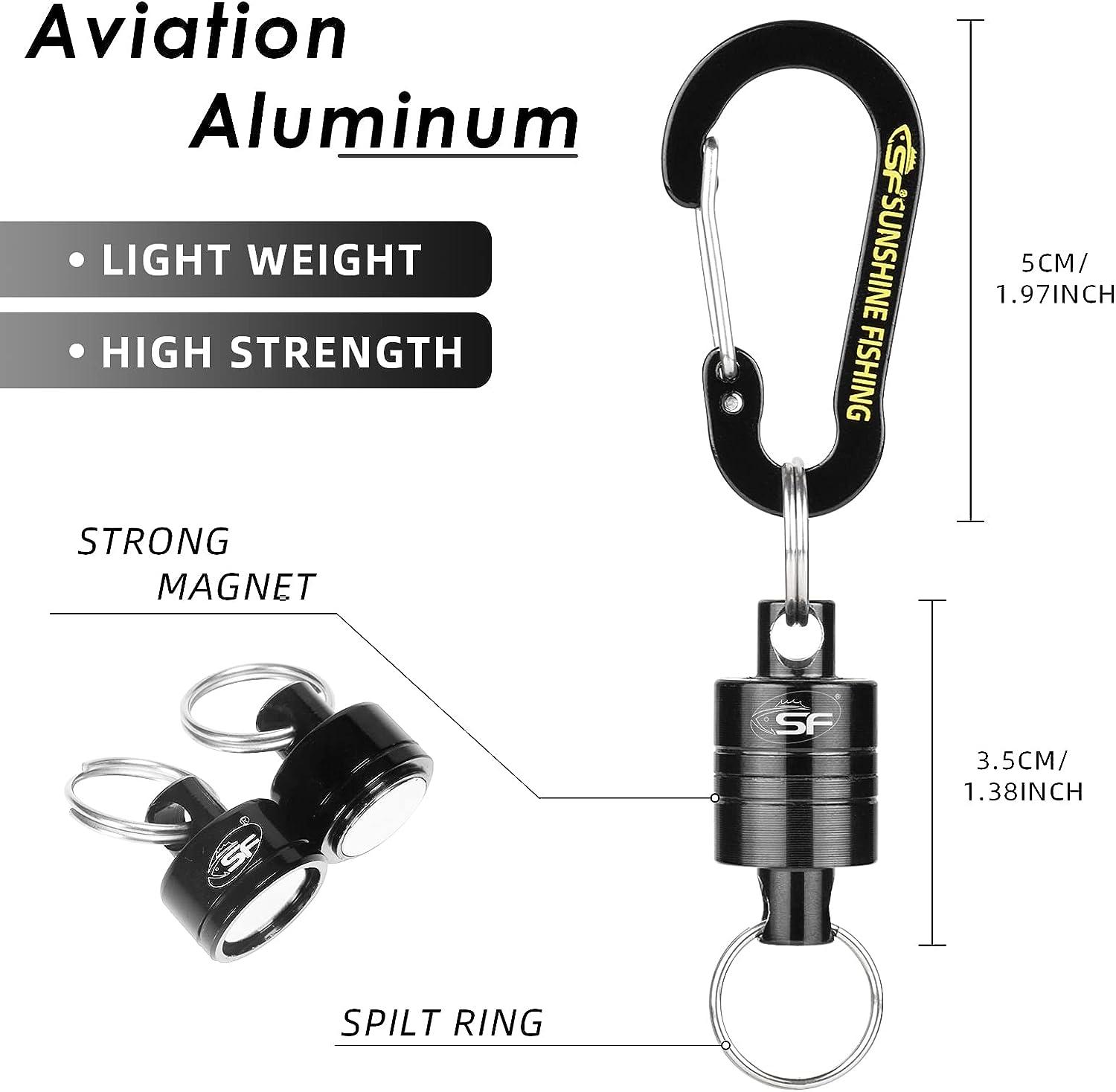 SF Strongest Magnetic Net Release Magnetic Keychain Fly Fishing Net  Retractor Magnet Clip Holder Retractor with Retractable Coiled Lanyard  Carabiner Black Magnet+ Black Carabiner Long Lanyard: For Landing Net etc.
