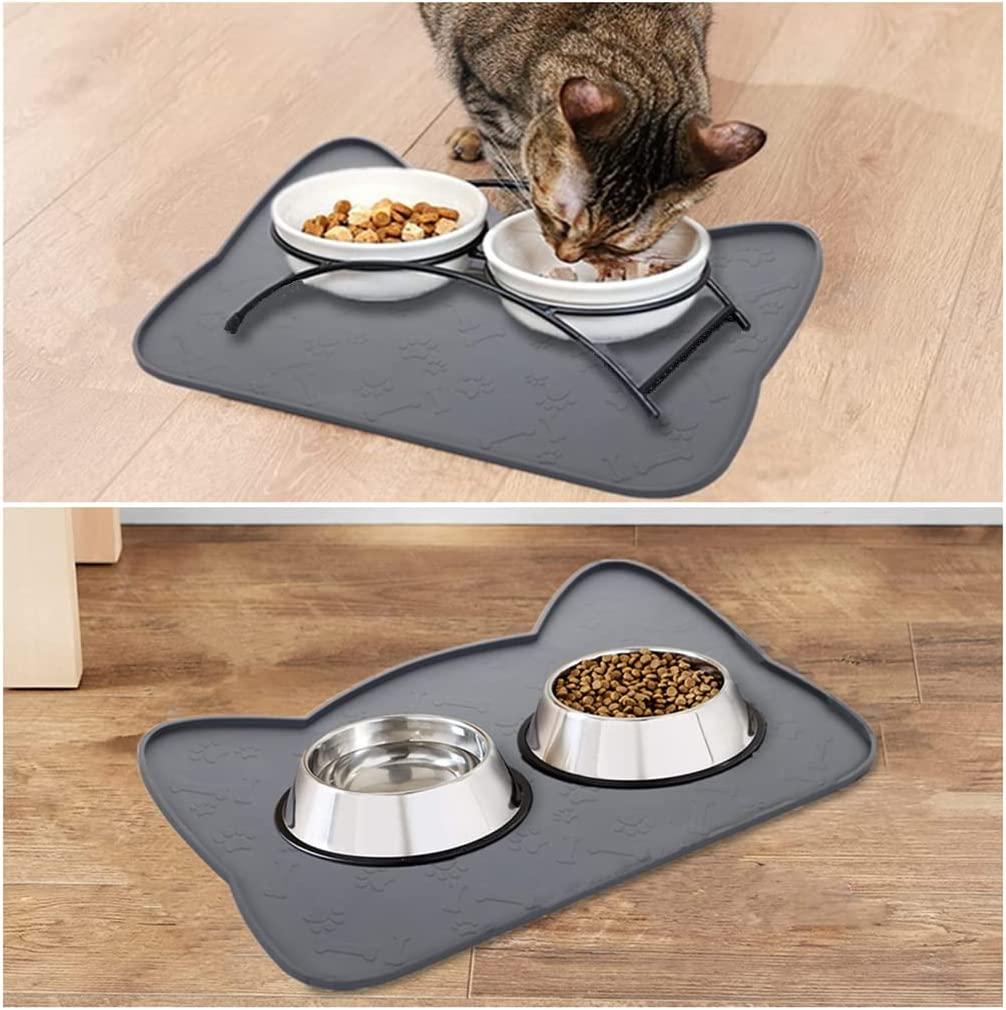 Ohmo OHMO Cat Food Mat and One Small Food Can Cover Lid, Silicone Pet  Feeding Mat for Floor Non-Skid Waterproof Dog Water Bowl Tray