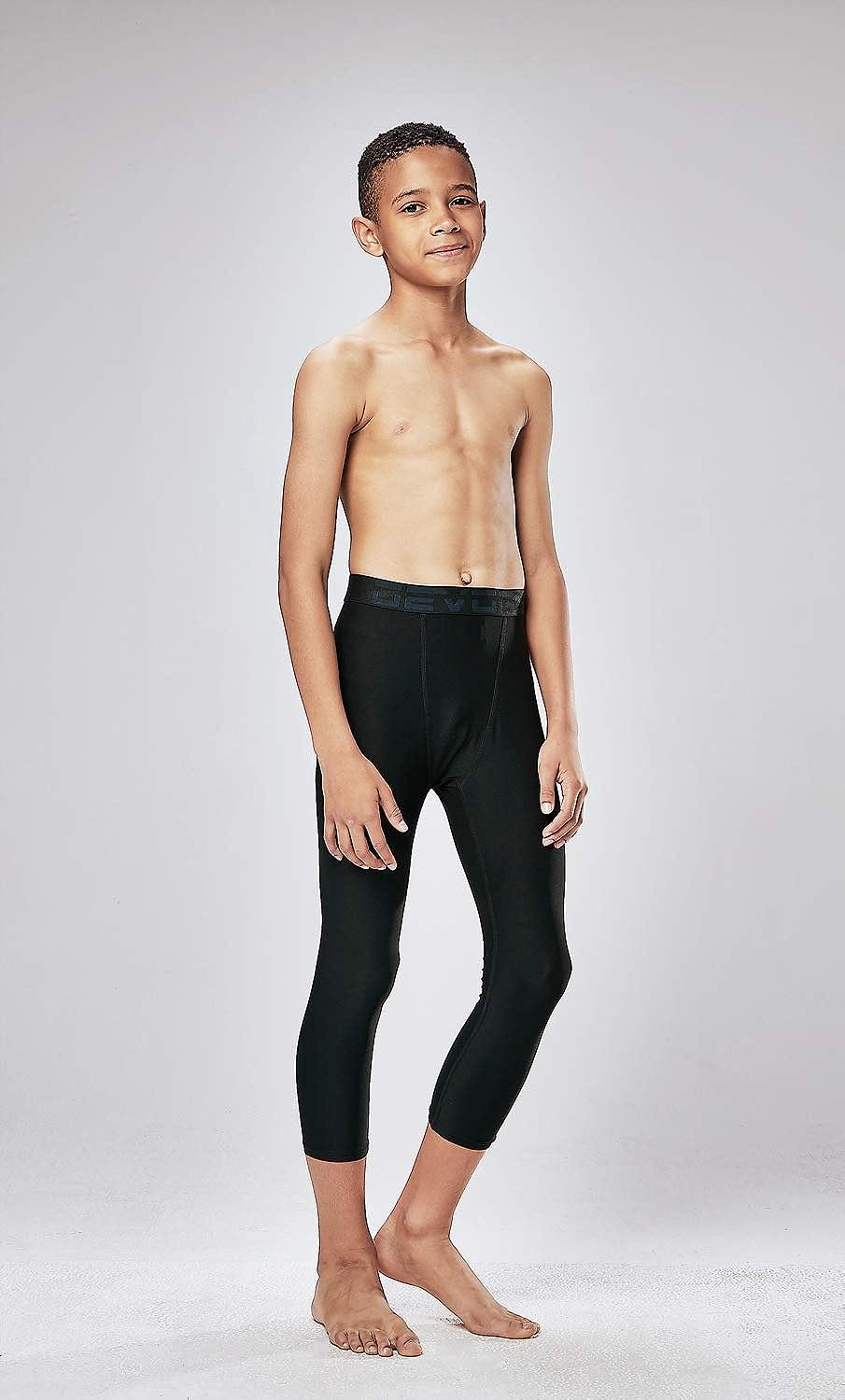 DEVOPS Boys 2-Pack 3/4 Compression Tights Sport Leggings Pants X-Large  Black / Black