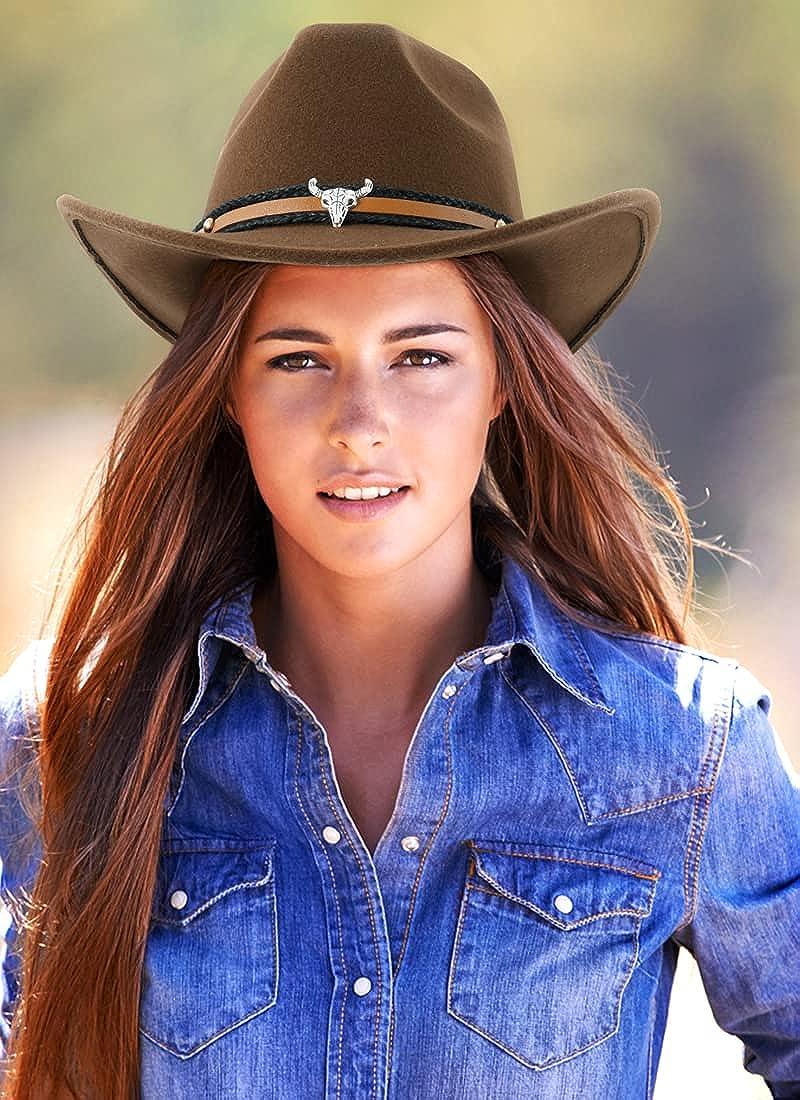 DOCILA Unisex Western Cowboy Hat Fur Faux Felt American Hats Fedora Outdoor  Wide Brim Hat with Strap Brown