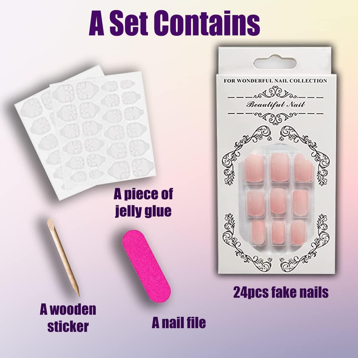 QINGGE Baby Pink Press on Nails Short Length Square Fake Nails