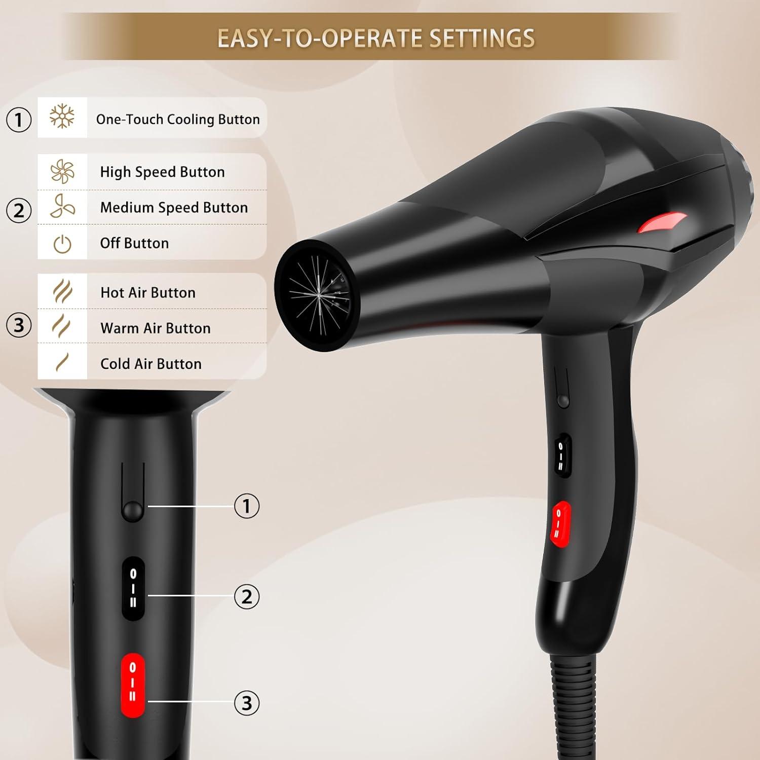 Ionic Travel Hairdryer Foldable Hair Blow Dryer Professional 2400W Hair Dryer With Diffuser Nozzle Hairdryers For Women Men, Powerful Airflow Quick Drying & Easy To Carry, Grey/Purple - View #2