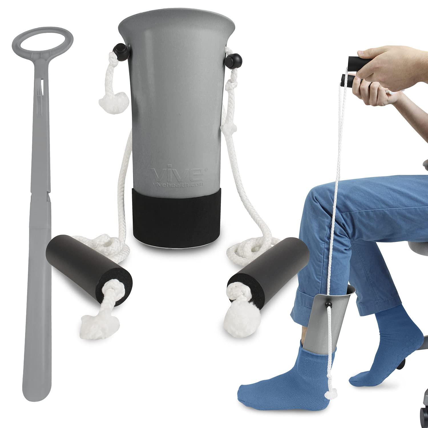 Vive Sock Aid and Shoe Horn Kit Long Handled Remover and Shoe Helper