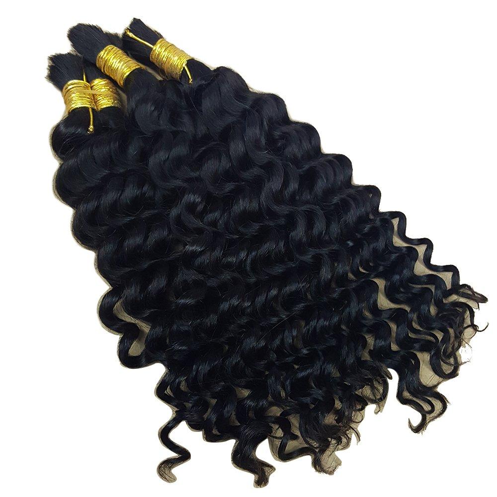 Deep Curly Wave Bulk Hair For Braiding Human Hair No Weft Human Hair Bulk 3  Bundles 150g Brazilian (16 16 16 Natural Black 1B) 16 16 16 Inch (Each  bundle 50gram)1B