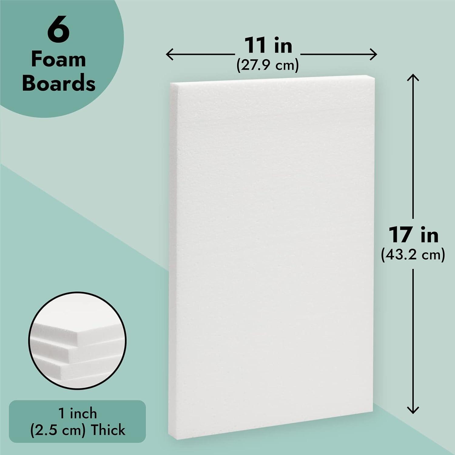 1-inch Thick Foam Board Sheets 6-Pack 17x11 Polystyrene Rectangles for DIY  Projects Arts and Craft Supplies Sculptures and Models Easy to Customize  (White)