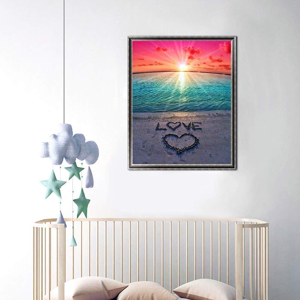 Sunset Beach 5D Diamond Painting Kit Rhinestone Full Drill Love Heart  Handmade