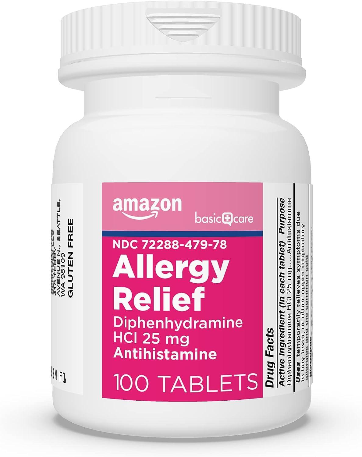 Amazon Basic Care Allergy Relief Tablets 100 Count, 25mg