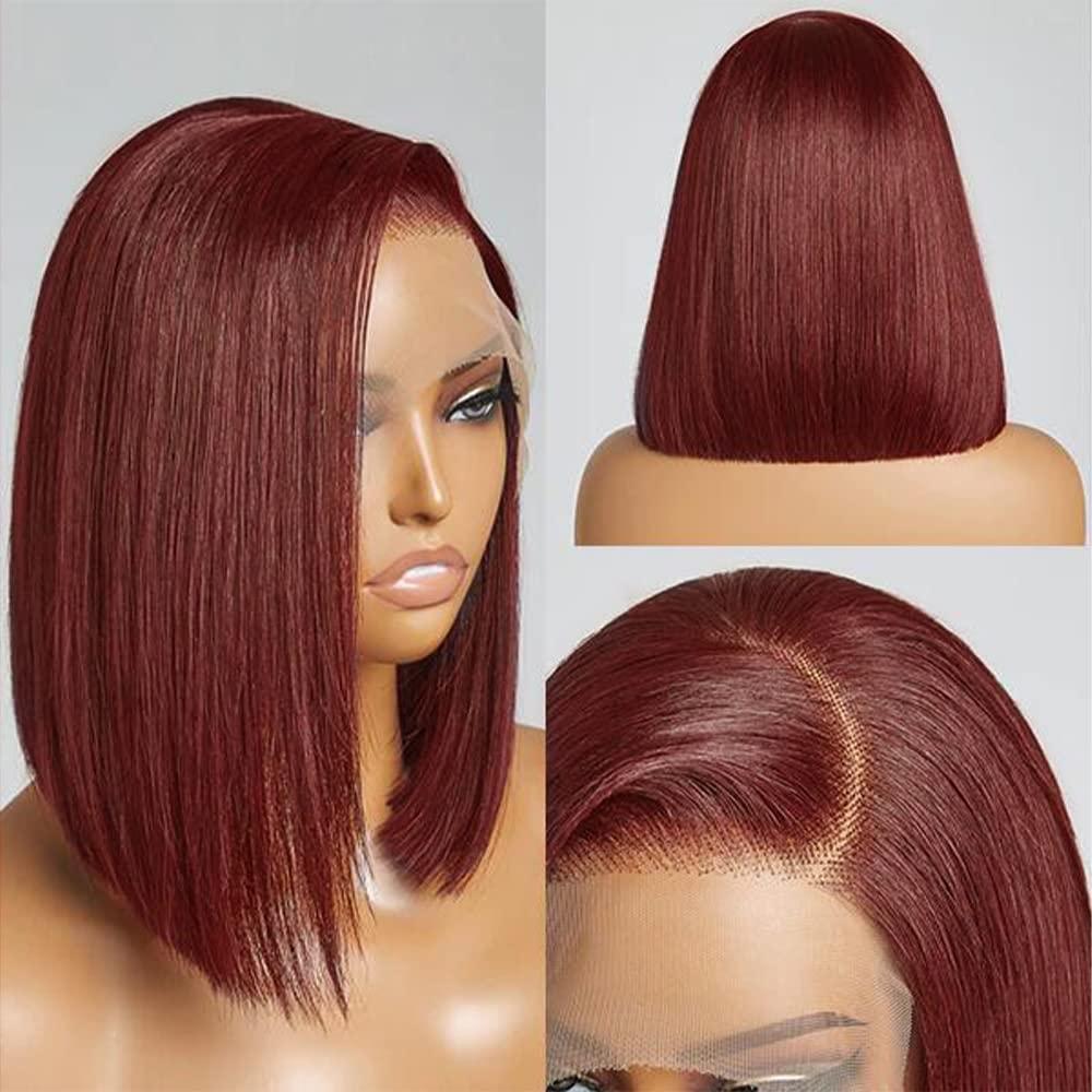 XZZ Reddish Brown Bob Human Hair Lace Front Wig 10 Inch 150