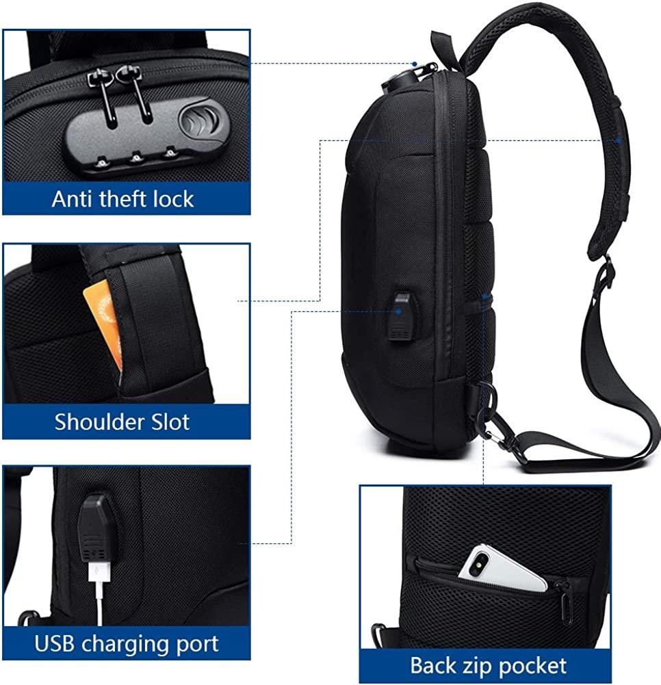 Men's Anti-theft Crossbody Bag with Password Lock & USB Charging System Waterproof Oxford Cloth Black