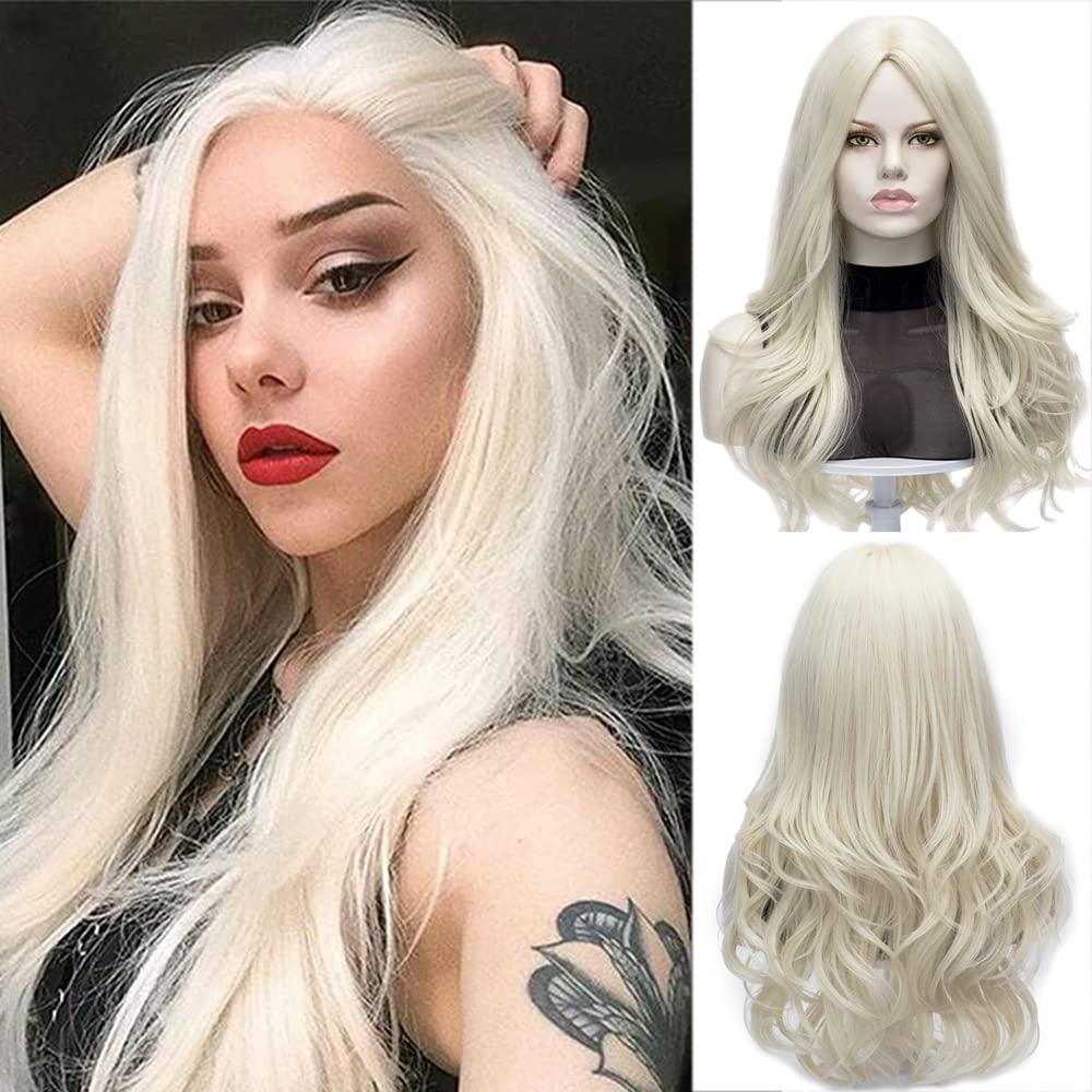 Long Wavy Platinum Blonde Wig FVCENT Synthetic Hair for Women