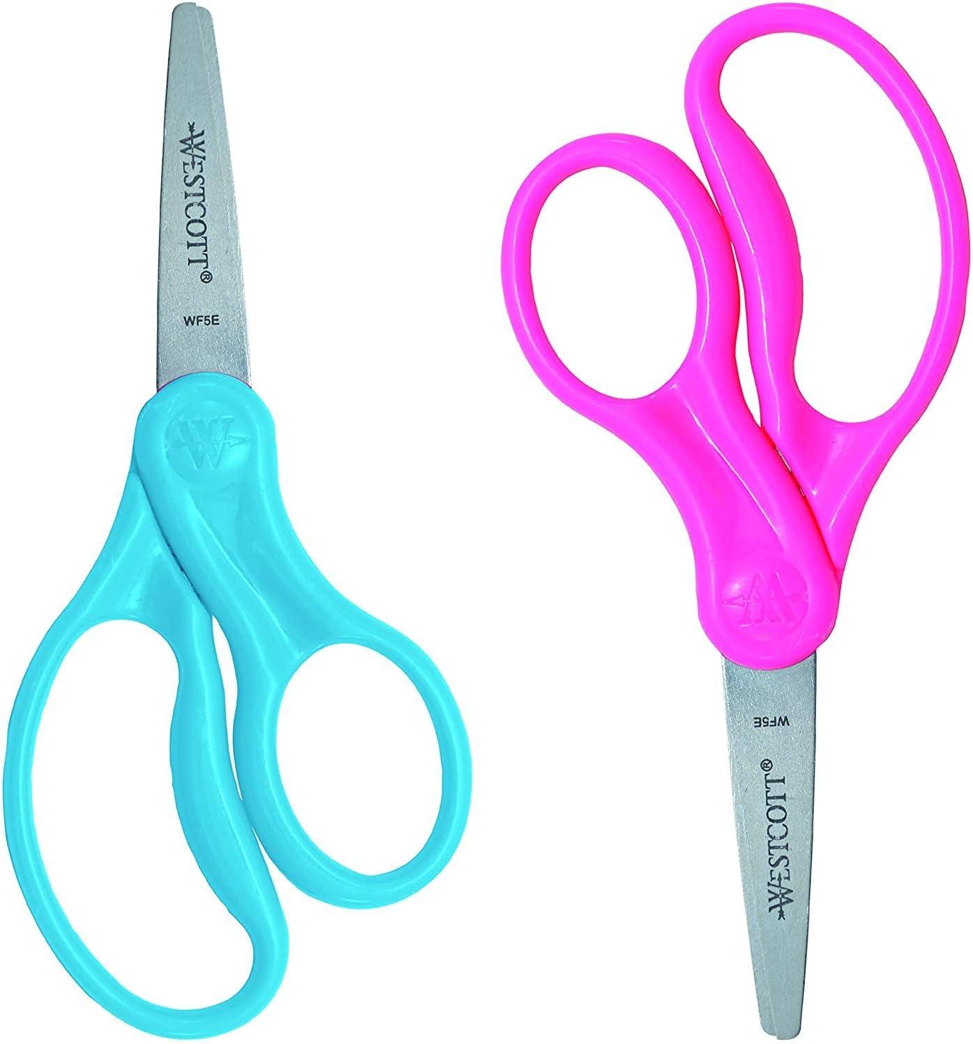 Westcott 13130 Right- and Left-Handed Scissors, Kids' Scissors, Ages 4-8,  5-Inch Blunt Tip, Assorted
