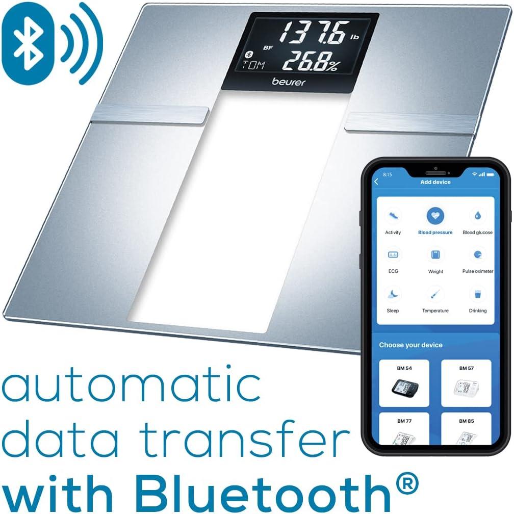 Beurer BF720 Smart Scale for Body Weight, Body Fat, Body Water & More – 400 lb Capacity, Bluetooth App, Calorie Data, User Recognition, XL LCD