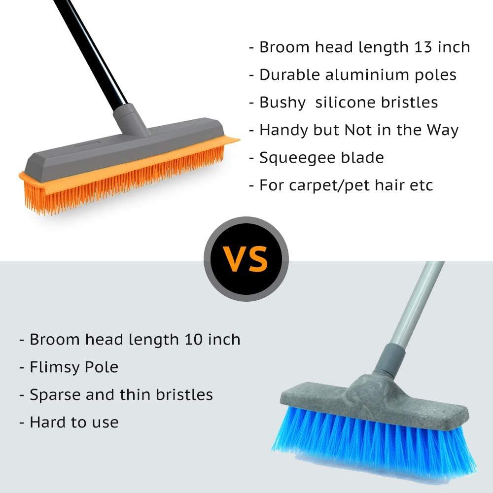 Rubber Broom Carpet Rake Pet Hair Remover Broom with Squeegee Extension  Push Broom for Carpet Hardwood Floor Tile Windows Cleaning