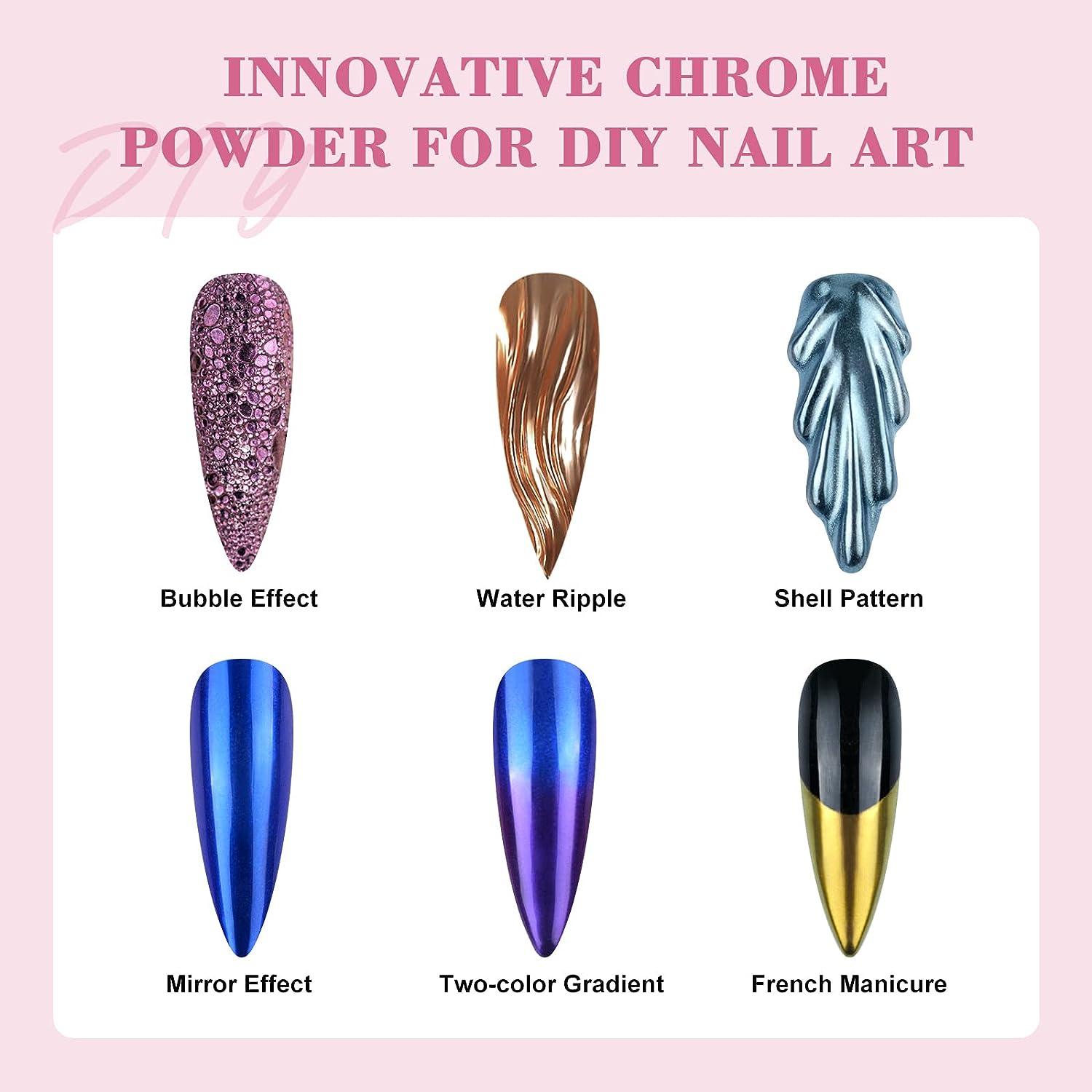 Saviland Chrome Nail Powder Set - 12 Colors Gold Metallic Nail Chrome  Powder Mirror and Bubble Effect Nail Art Decoration Manicure Pigment Set  for