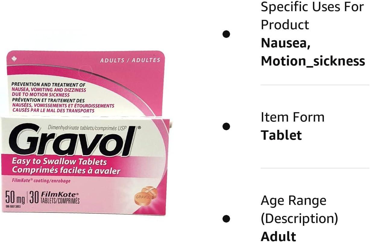 Easy to Swallow GRAVOL (30 Tablets) Antinauseant for Nausea Vomiting