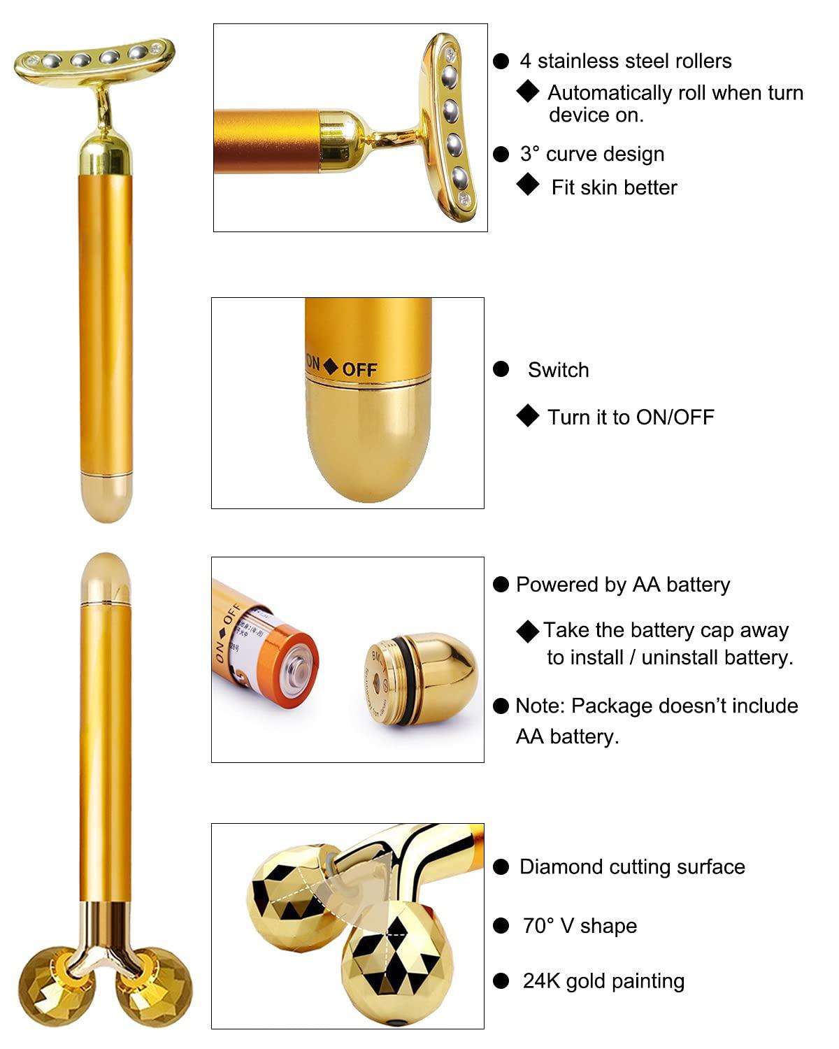 Electric Face Massage Roller, Golden 3D Roller Electric Facial Roller