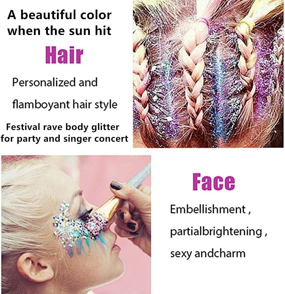 Go Ho Clear White Body Glitter,Mardi Gras Fairy Makeup Face Glitter,Mermaid  Glitter Face Paint,Holographic Chunky Glitter Sequins for