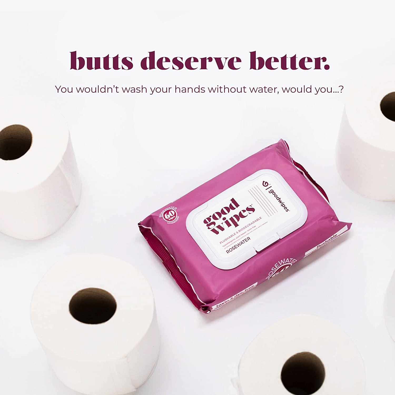 Goodwipes Flushable PlantBased Wipes Rosewater & Aloe 180 ct (3