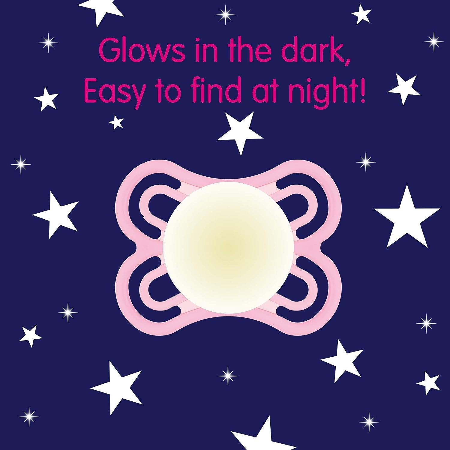 MAM Perfect Night Baby Pacifier Patented Nipple Glows in the Dark 2 Pack  0-6 Months Unisex Unisex 2 Count (Pack of 1)