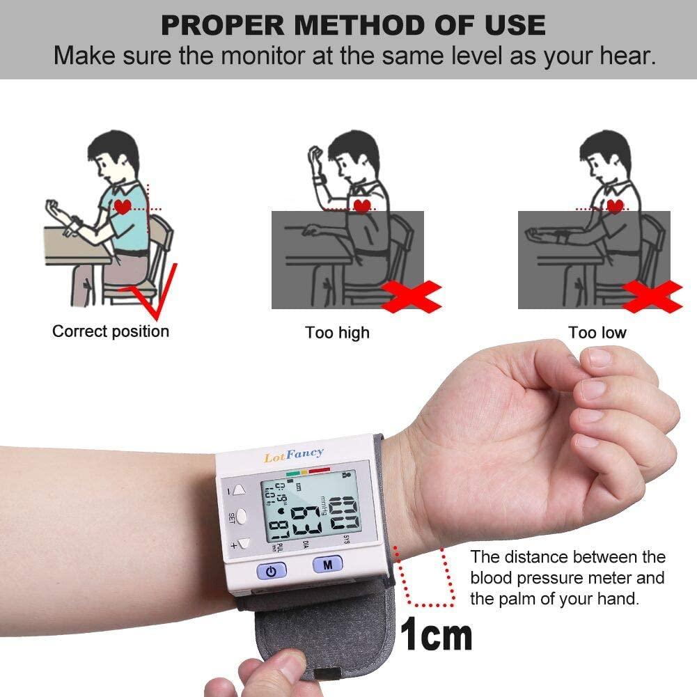  LotFancy Wrist Blood Pressure Monitor, Wrist BP Cuff (5”-8”),  60 Reading Memory, Automatic Digital Blood Pressure Machine, Home BP Gauge  for Irregular Heartbeat Detection : Health & Household
