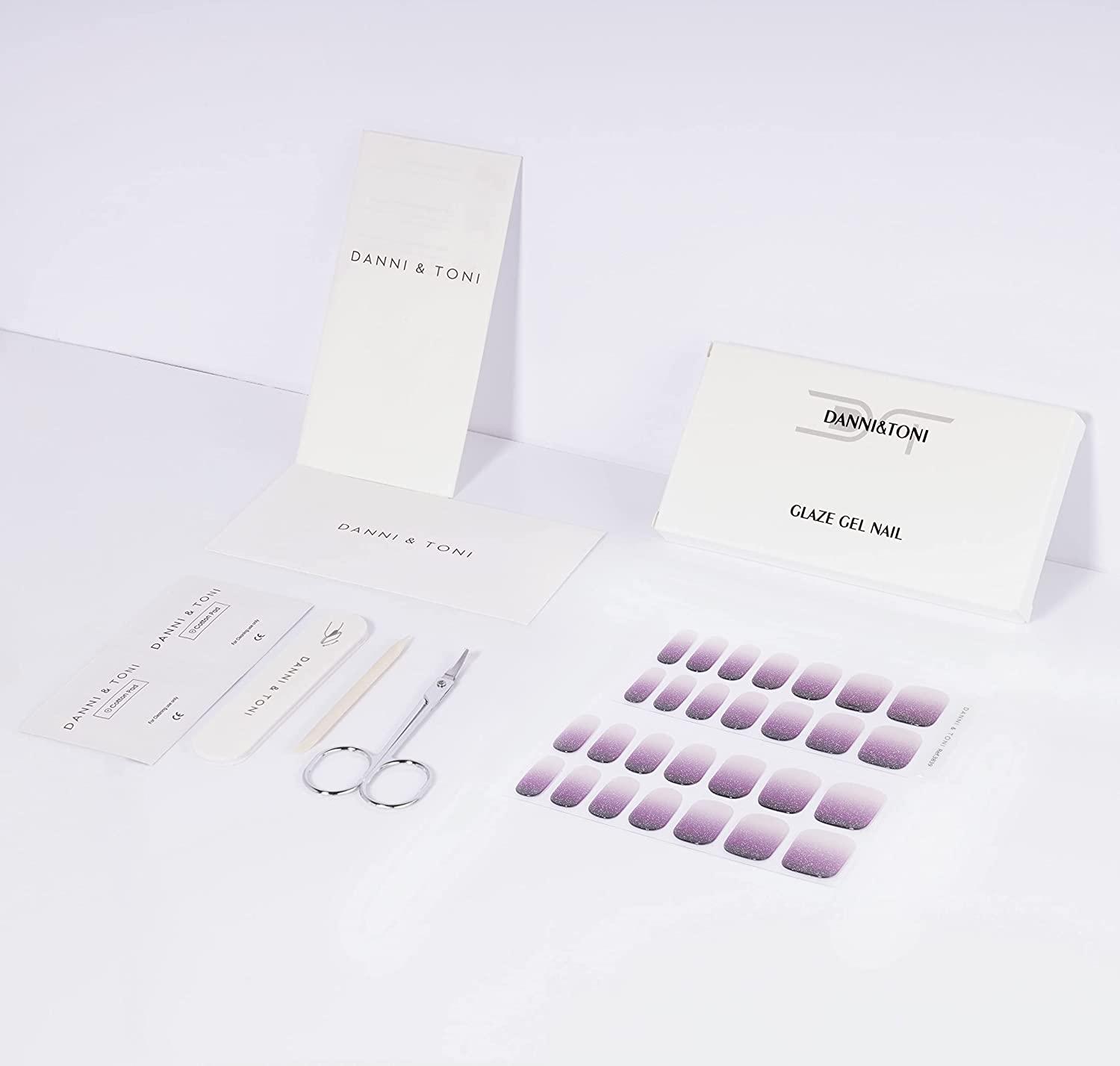 DANNI & TONI Semi Cured Gel Nail Strips Gel Nail Stickers Gradient Glossy Nail Wraps(28 Stickers