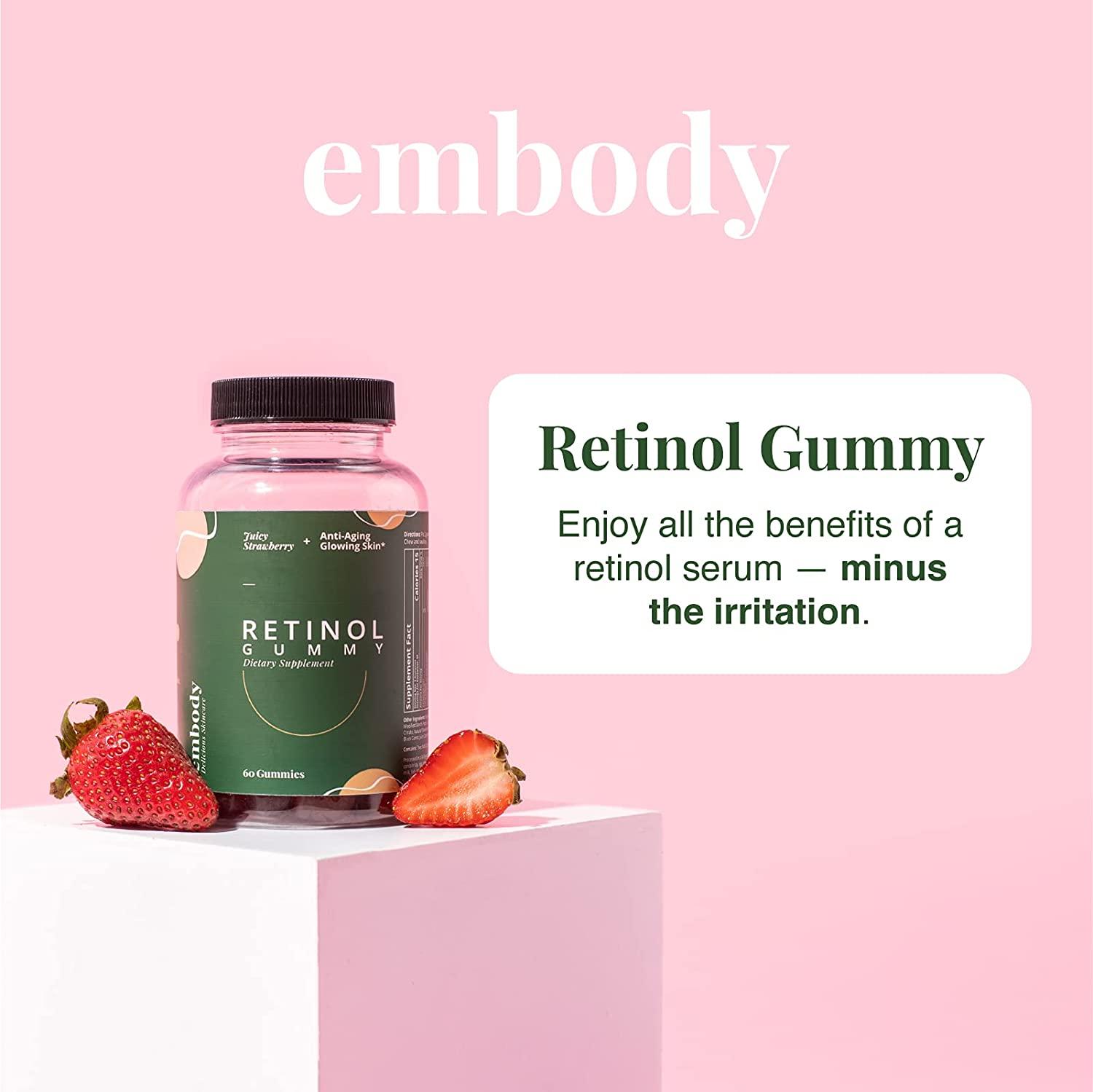 Embody Multivitamin Retinol Gummy 60 Count, Strawberry Flavor