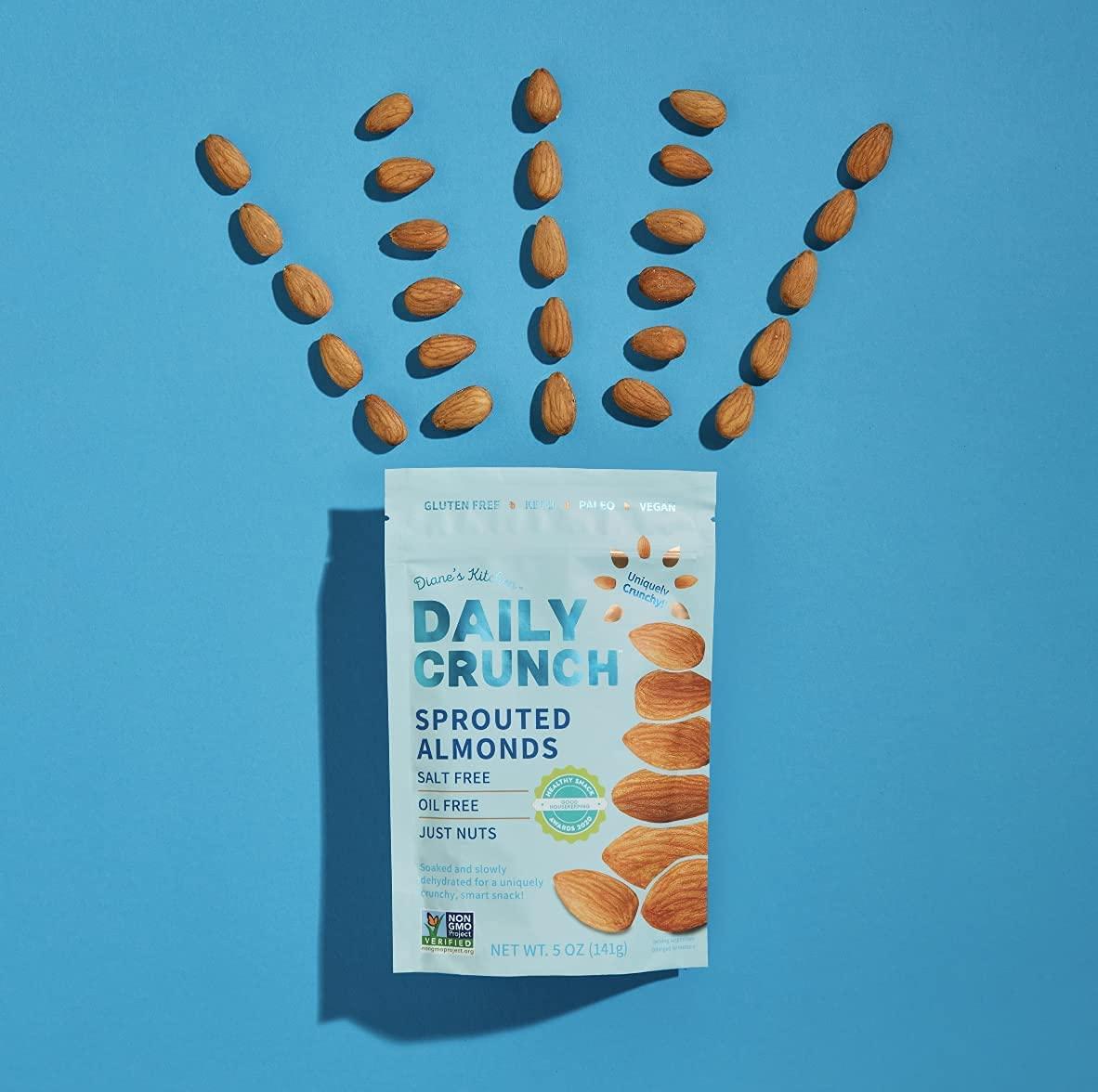 Daily Crunch Sprouted Almonds, 5 Ounce Resealable Bags, Pack of 4