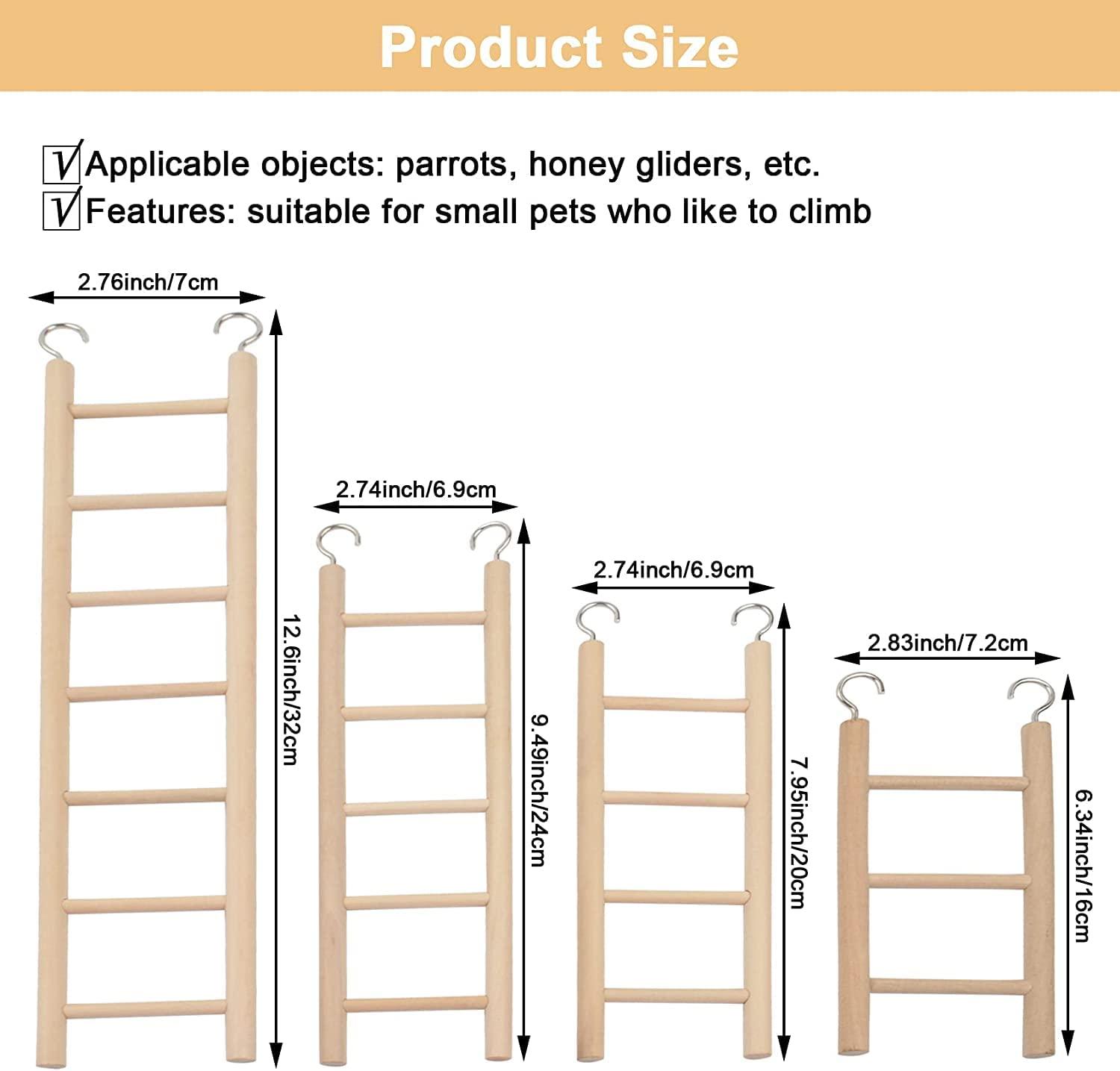 Bird Toys Wooden Ladder, 4 Sizes Parakeet Toys Wood Ladder, Natural
