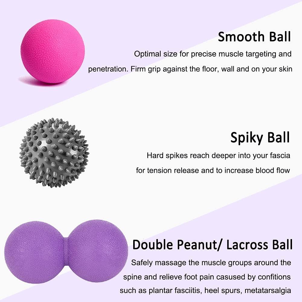 Pack of 3 Massage Balls Set with 1 Resistance Band, Spiky, Lacrosse