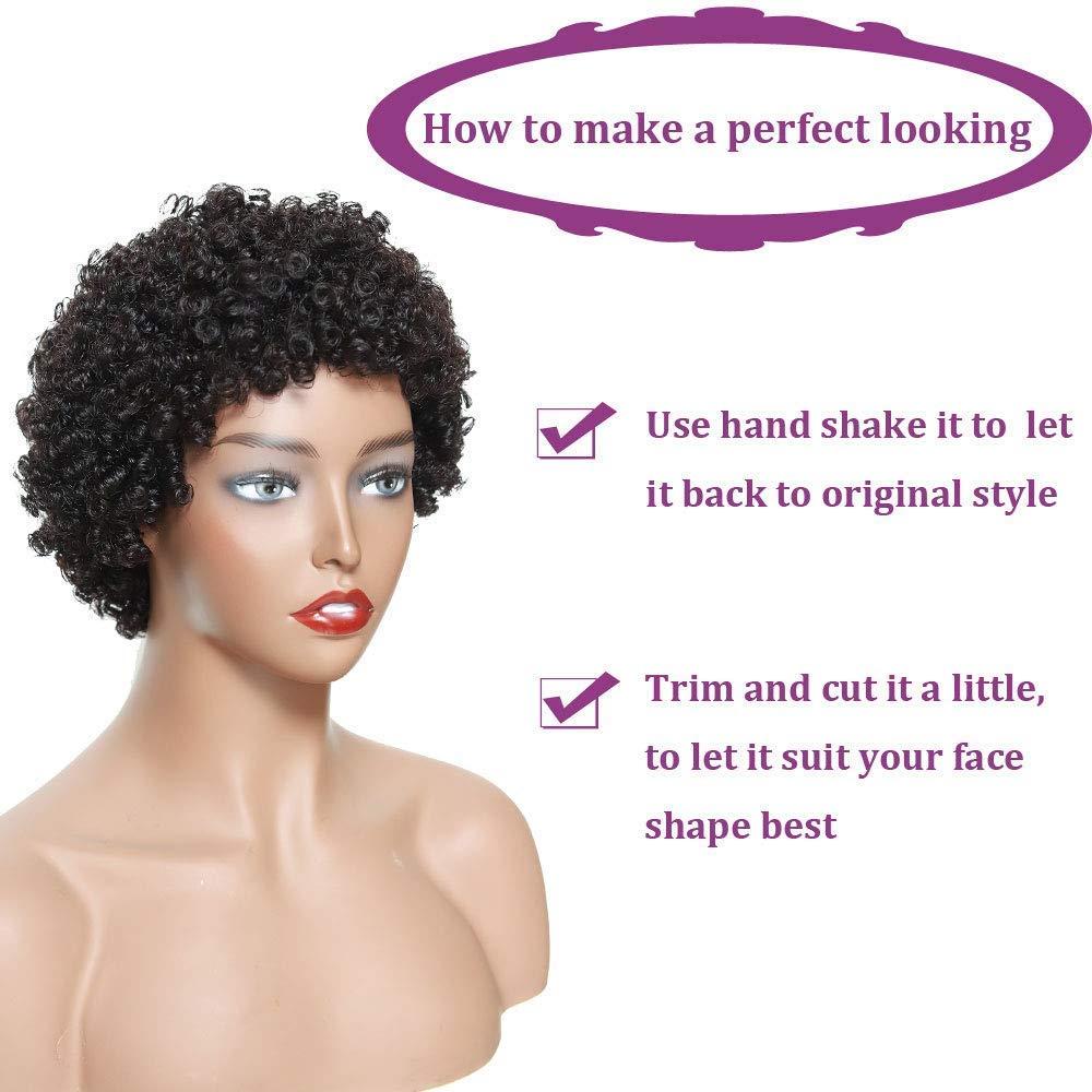 Ms Taj Short Human Hair Afro Wigs for Black Women Brazilian Virgin Short  Curly Afro Wigs Human Hair 150% Density Natural Black (style two) (Natural