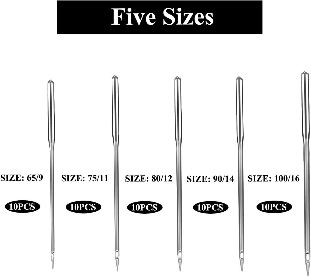 80 Pcs Sewing Machine Needles, Universal Heavy Duty 6 Sizes 65/9