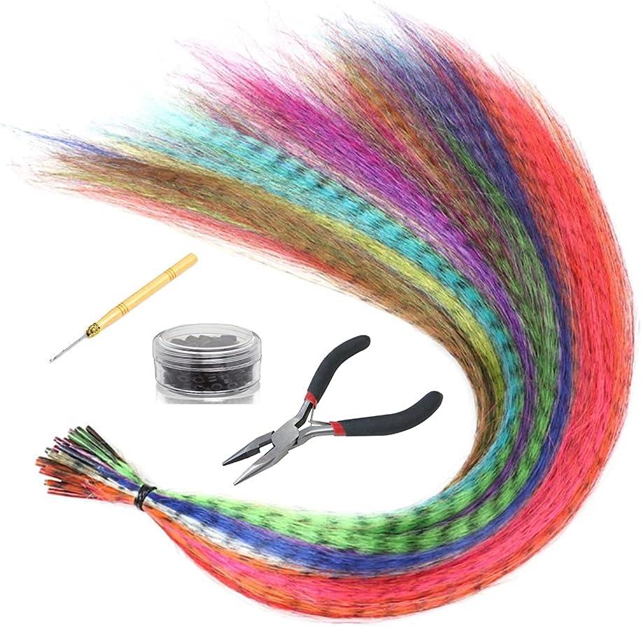 Hair Feathers Hair Extensions Kit Synthetic Hair Colored Hairpieces 10